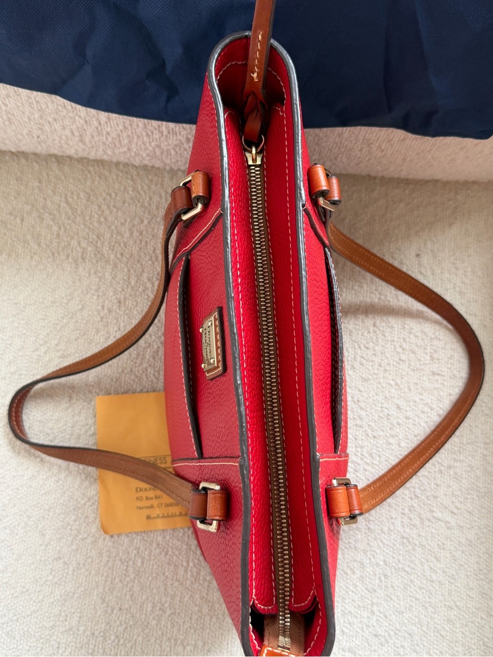 Dooley & Bourke Red Pebbled Leather Shoulder Tote with Brown Trim - Picture 6 of 16